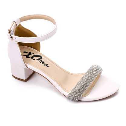 Faux Leather Diamante Ankle Strap Sandals - White