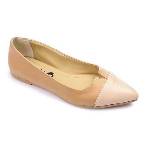 Leather Bi-Tone Ballerina - Café