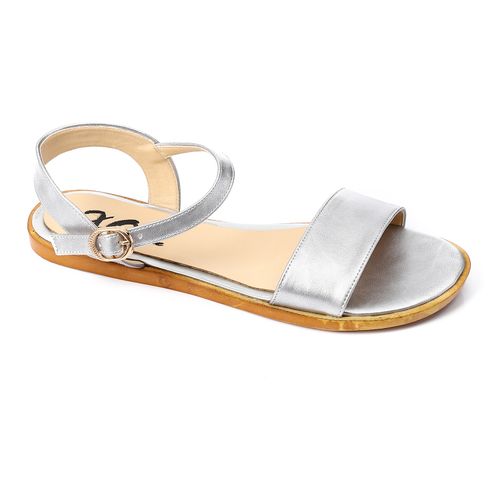 Faux Leather Flat Ankle Strap Sandals - Silver