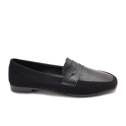 Faux Suede and Leather Mix Loafers – Black