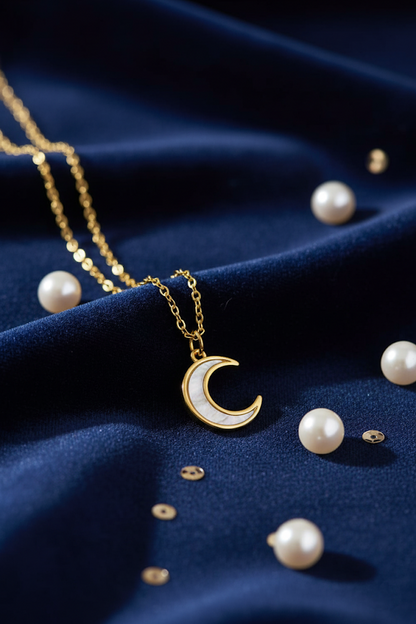 Stainless Steel Crescent Moon Pendant Necklace – Gold