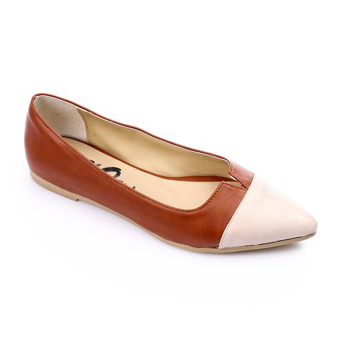 Faux Leather Color-Block Ballet Flats – Tan & Nude