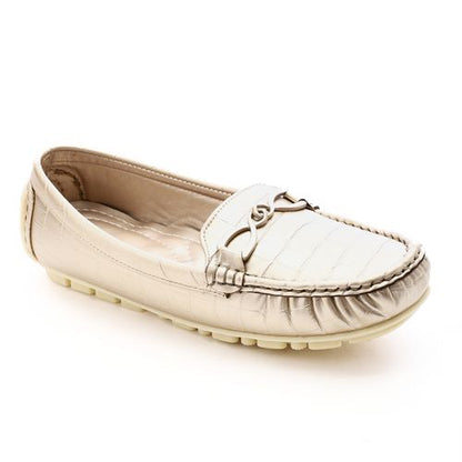 Faux Leather Croc-Embossed Loafers – Gold