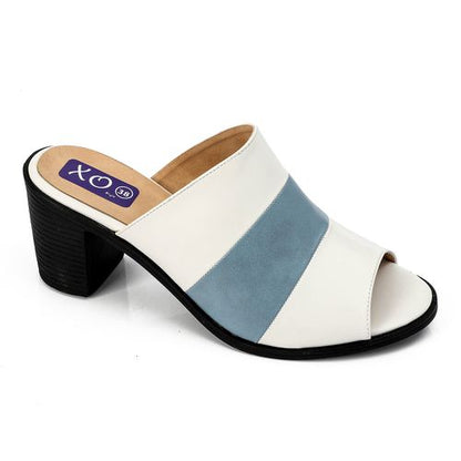 Faux Leather Block Heel Mules - Multicolor