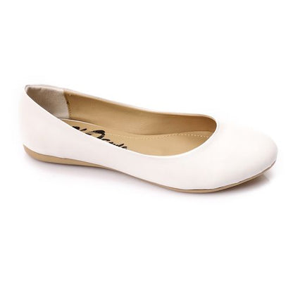 Faux Leather Round Toe Ballet Flats – White