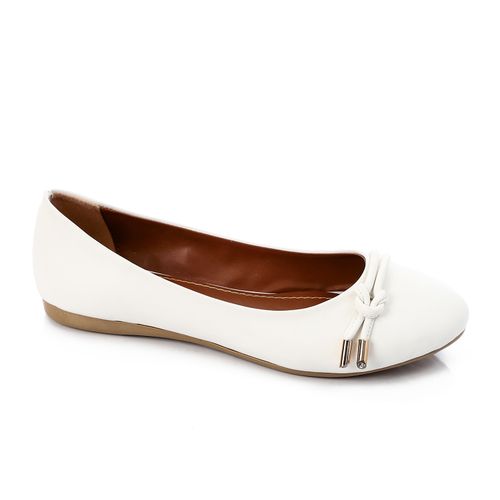 Faux Leather Round Toe Ballet Flats – White