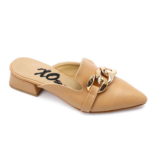 Faux Leather Pointed-Toe Mules - Café