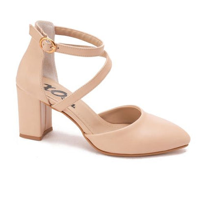 Ankle-Strap Block Heels - Beige