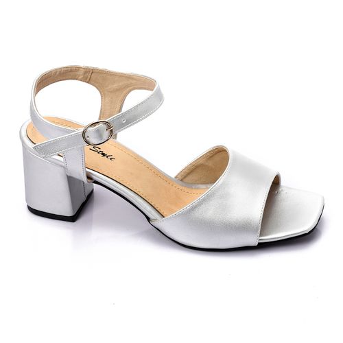 Faux Leather Plain Sandal - Silver