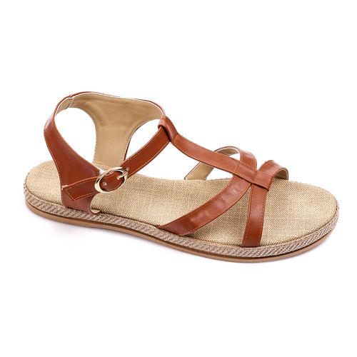 Faux LeatherCriss-Cross Jute Flat Sandal - Tan