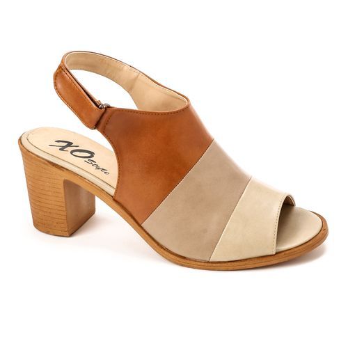 Faux leather Tri-Tone Peep-Toe Block Heel - Multicolor