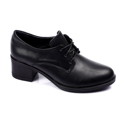 Black Leather Chunky Heeled Oxfords