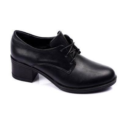 Black Leather Chunky Heeled Oxfords