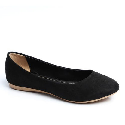 Faux Suede Ballet Flats - Black