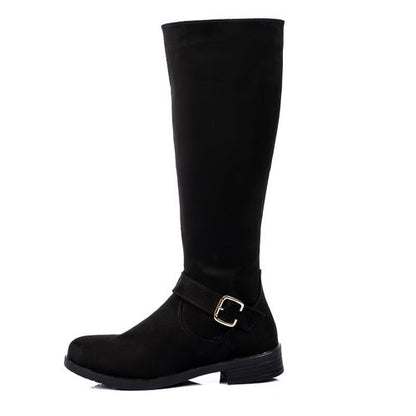 Faux Suede Knee-High Boots – Black