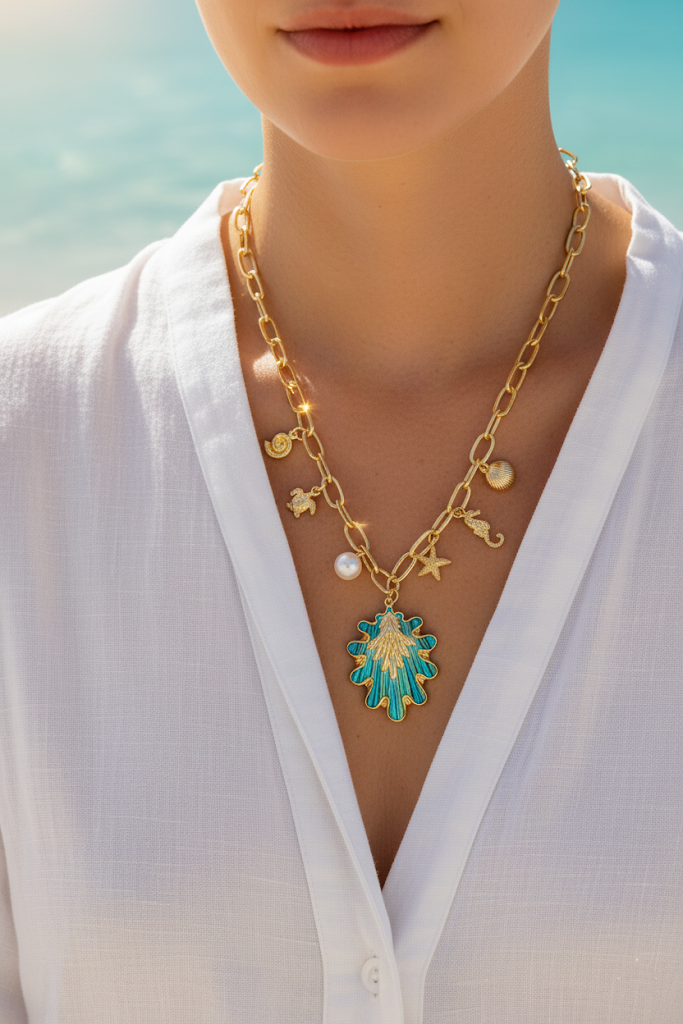 Zinc Alloy Colorful Sea Charm Necklace – Gold