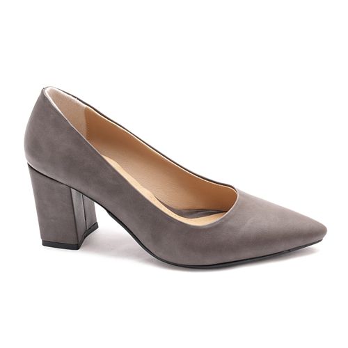 Suede Block Heel Pumps - Grey