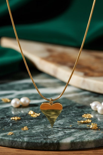 Stainless Steel Polished Heart Pendant Necklace – Gold