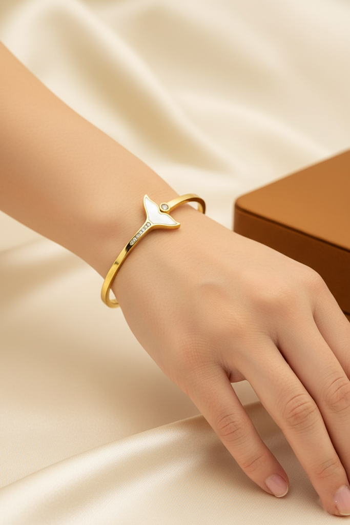 Stainless Steel Whale Tail Bracelet – Gold & White