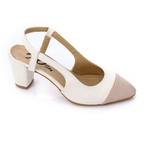 Faux Leather Bi-Tone Heeled Shoes - White