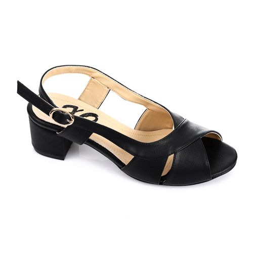 Faux Leather Criss-Cross Block Heel Sandals - Black