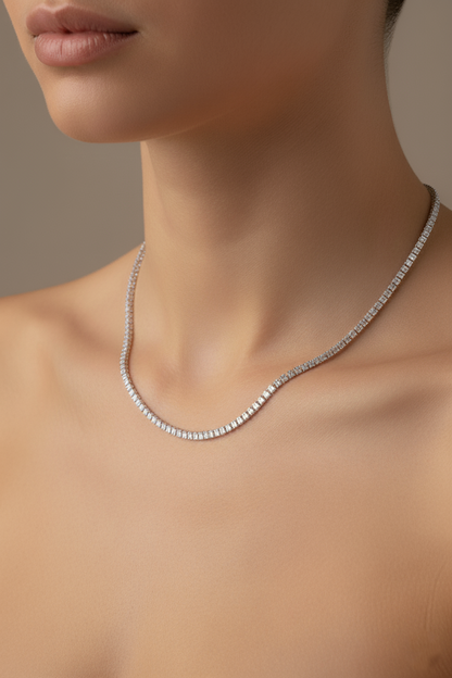 Platinum Tennis Necklace with Crystal Zircon Stones – Silver
