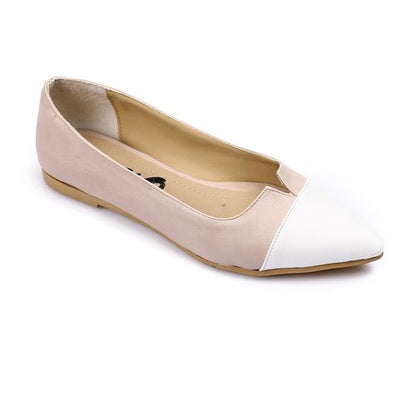 Faux Leather Color-Block Ballet Flats – Beige & White
