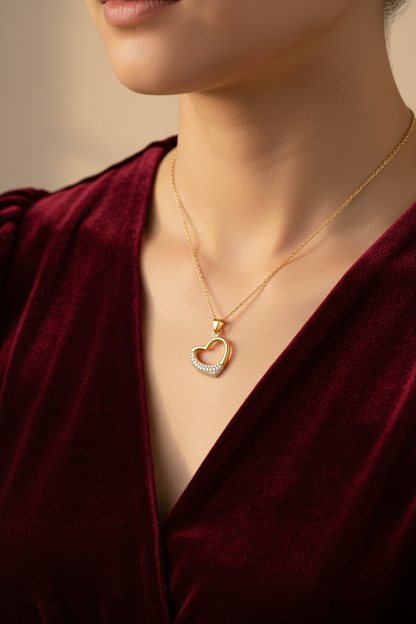 Stainless Steel Open Heart Pendant Necklace – Gold