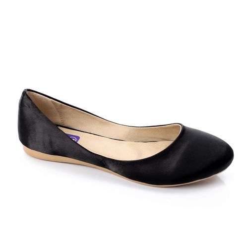 Suede Texture Ballet Flats – Black