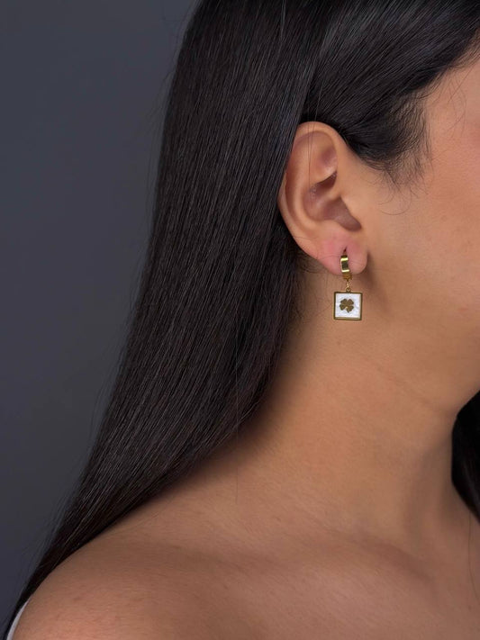 Gold-Plated Clover Flower Design Earrings