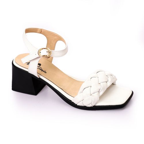 Faux Leather Braided Block Heel Sandal - White