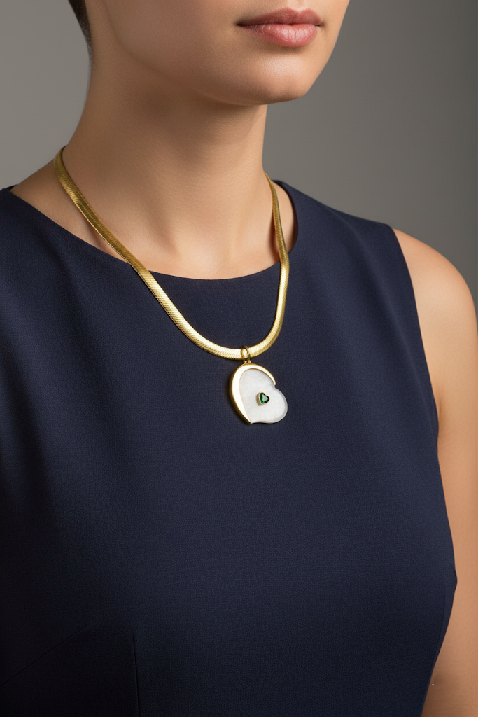 Stainless Steel White Heart Pendant Necklace – Gold