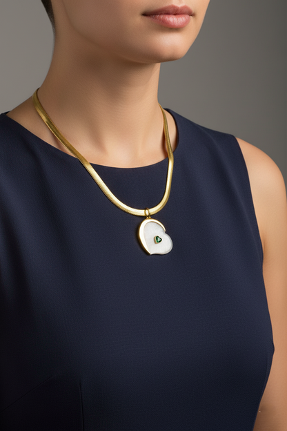 Stainless Steel White Heart Pendant Necklace – Gold