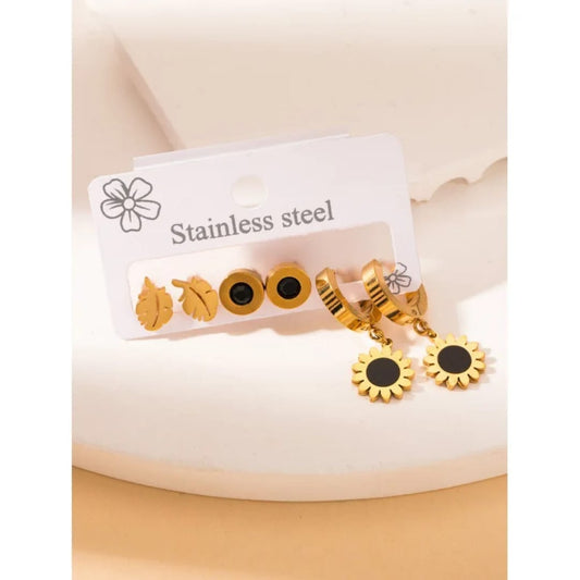Gold-Plated Multi-Design Stainless Steel Earring Set