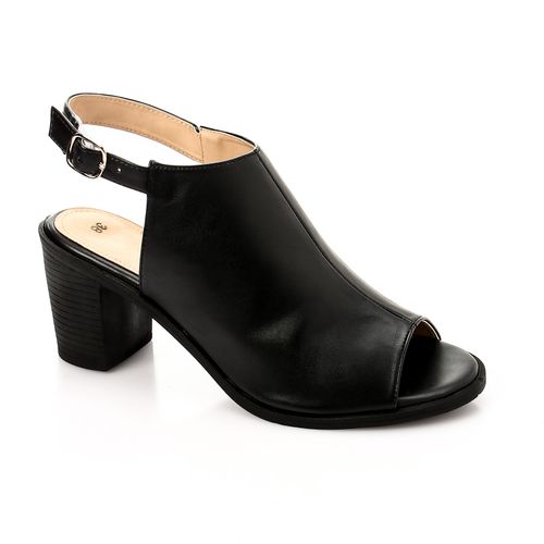 Faux Leather Slingback Open-Toe Block Heels - Black