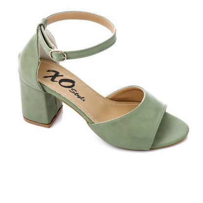 Suede Block Heel Sandals - Light Green