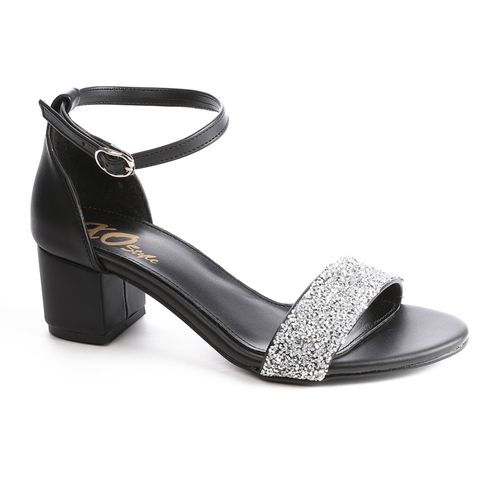 Faux Leather Block Heel Sandals – Black