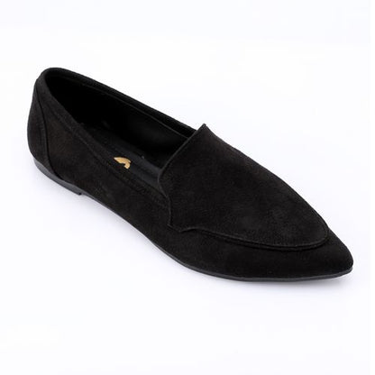 Suede Pointed Slip-On Loafers – Black