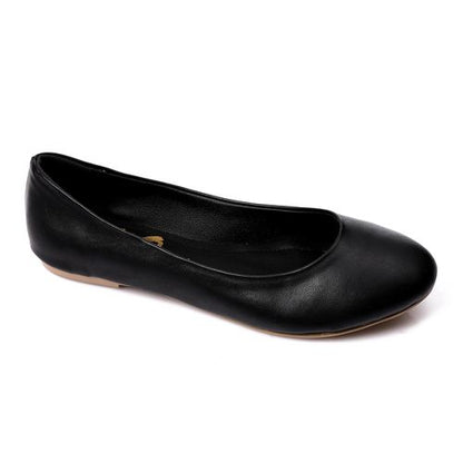 Faux Leather Round Toe Ballet Flats – Black