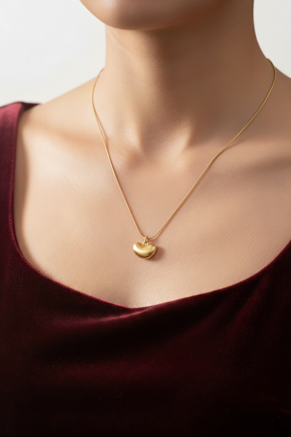 Stainless Steel Puffy Heart Pendant Necklace – Gold