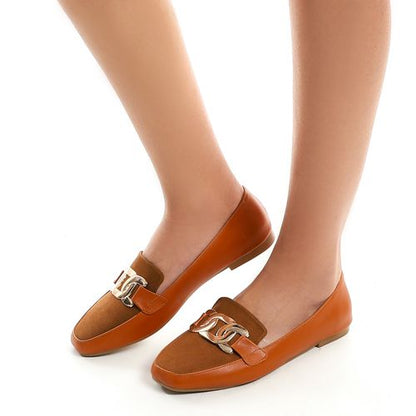 Faux Leather Chain Accent Loafers – Tan