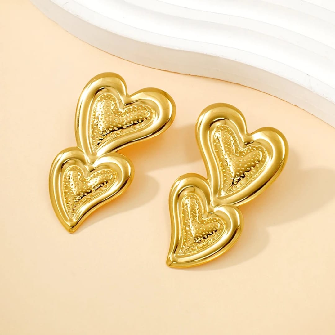 Gold-Plated Double Heart Earrings
