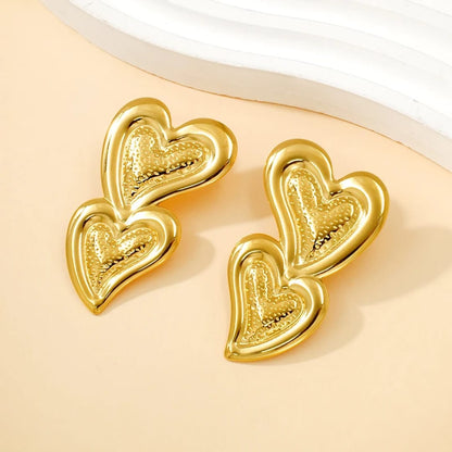 Gold-Plated Double Heart Earrings