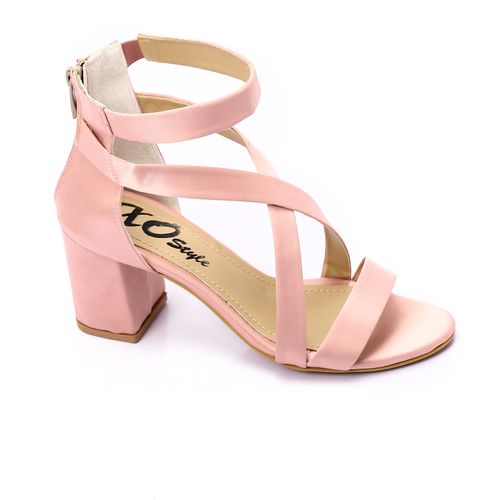 Satin Block Heel Sandals - Pink
