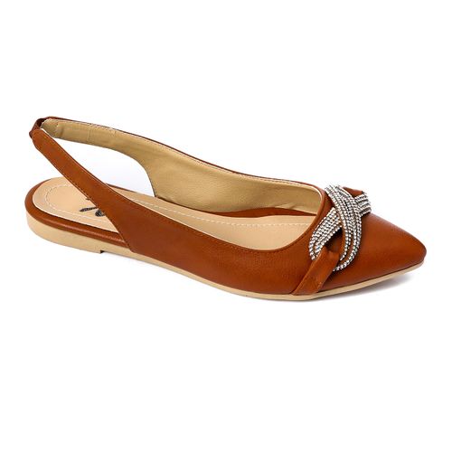 Faux Leather Slingback Flats – Brown