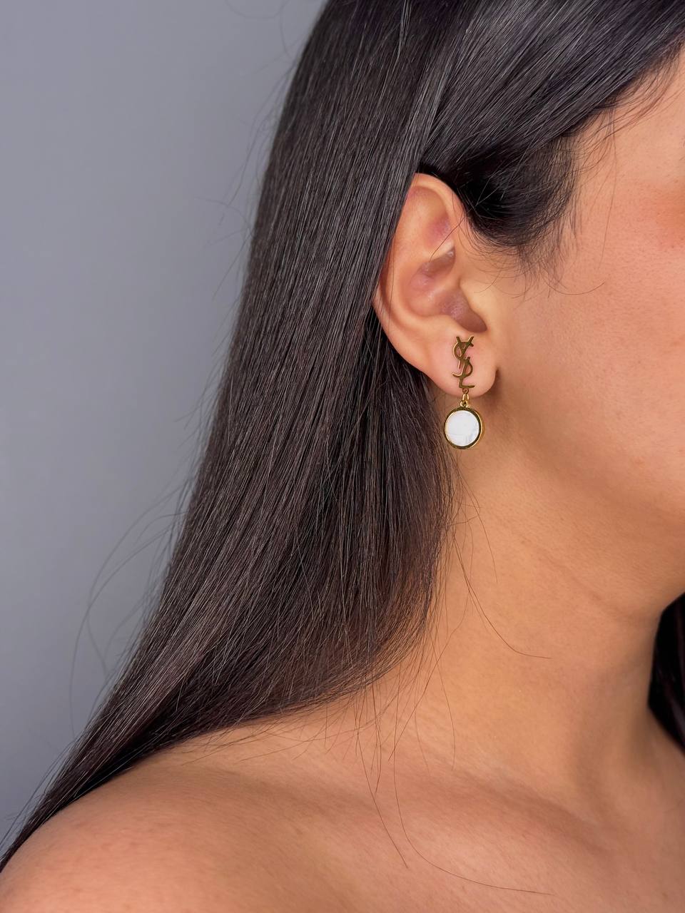 Gold-Plated Yves Saint Laurent Circular Design Earrings