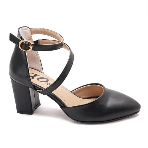 Ankle-Strap Block Heels - Black