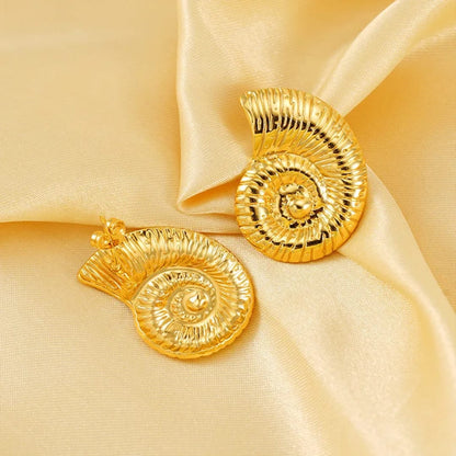 Gold-Plated Spiral Shell Earrings
