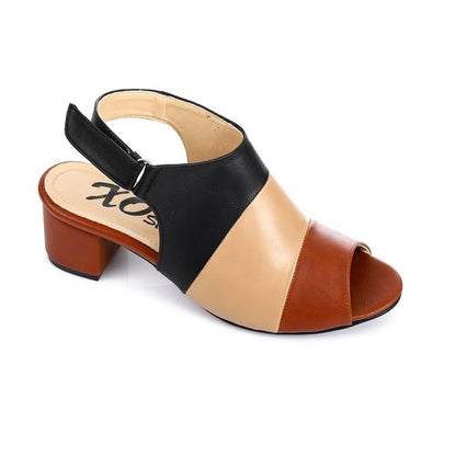 Faux Leather Peep-Toe Block Heel Sandals - Multicolor