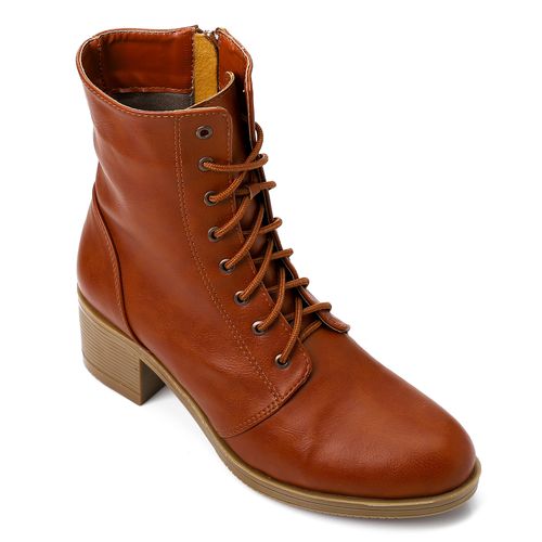 Faux Leather Half Boots - Tan
